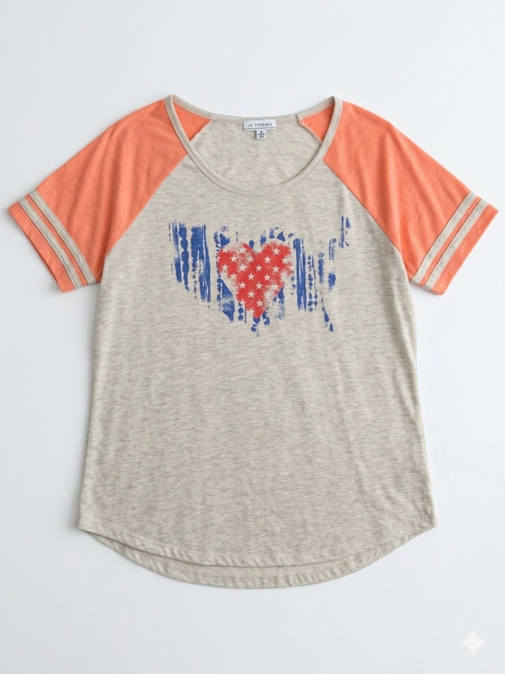 LA Threads Cream Tunic with Coral Raglan Sleeves and Star Heart Print
